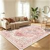 WUTONG Rosa Tappeto Vintage Salotto 120x160 cm Lavabile,Motivo Orientali Antiscivolo Pelo Corto,Tappeti Soggiorno Shabby Chic,Cameretta Bambina e Studio