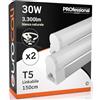 Eurocali LED Sottopensile 150cm Raccordabile T5 30W Bianco Naturale 4000K 3300 lumen - Pacco da 2 Reglette