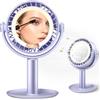 KinYiLO Ventaglio per trucco 3 in 1 con specchio e luce LED, ventilatore | Viola, 5 velocità della ventola, 3 luci di colore, batteria ricaricabile da 3000 mAh, senza fili, strumento di bellezza