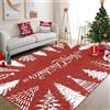 Garvee Tappeto Natalizio Moderno Lavabile in Lavatrice - Motivo Albero di Natale e Fiocchi di Neve - Per Soggiorno, Camera da Letto, Cucina e Sala da Pranzo - Morbido e Decorativo - Rosso 140x200cm