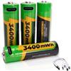 Anern Batterie al litio ricaricabili AA da 1,5V USB ricaricabili agli ioni di litio AA con cavo di ricarica 4 in 1 di tipo C, ricarica rapida, carica 1500 volte di ciclo (4 pezzi)