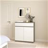 Dmora - Credenza Julienne, Buffet da soggiorno, Madia da salotto, Dispensa da cucina, 80x40 h100 cm, Cemento e Bianco lucido