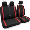 Auto Accessori Lupex Coprisedili Furgone 3 Posti Universali - Set Sedili Anteriori 2+1 con Zip per Cinture e Bracciolo (Nero - Rosso, Set Policotone)