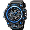 FANMIS Orologio sportivo da uomo, impermeabile, tattico, militare, con retroilluminazione a LED, cronometro, sveglia, conto alla rovescia, grande quadrante per escursioni e avventure, Nero e blu.