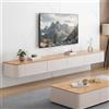 YINXSLO Mobile TV Sospeso da Parete Moderno in Legno con Cassetti e Ripiani, Mobile Porta TV Flottante per Soggiorno e Camera da Letto(Legno+bianco,140cm/55in)