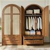 luckdect Armadio in rattan a 2 ante con 4 cassetti, guardaroba e mensole, 3 ganci, dressing armadio portaoggetti, stile bohémien in legno, armadietto semicircolare
