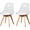 BenyLed Set di 2 sedie da pranzo in stile scandinavo design retrò sedie laterali in acrilico trasparente sedia in cristallo con cuscino in PU (Bianco)