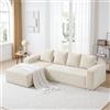 Kuczn Divano angolare modulare a forma di L in morbido tessuto a coste a 4 posti, chaise longue destra, divano senza osso, con funzione letto, seduta profonda, nessun montaggio, per soggiorno e camera da