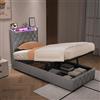 SAOOZBE Letto imbottito 90x200 cm con cassetto, letto con spazio di archiviazione idraulico con stazione di ricarica e illuminazione LED, letto singolo con spazio di archiviazione e testiera, letto per