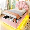 Lekvvied letto singolo con contenitore,letto bambini con LED,140x200,rosa