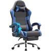 Dowinx sedia da gaming ergonomica con poggiapiedi, poltrona gaming reclinabile 150°, braccioli regolabili, sedia ufficio imbottita, portata 180 kg, Blu