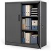 GIANTEX Armadio Metallico con 2 Porte Chiudibili a Chiave (Nero) | Armadio Metallico con 2 Porte Chiudibili a Chiave, Armadio da Cucina in Metallo con Ripiani Regolabili