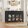 FirFurd Credenza Cucina 140cm con 4 Ante in Vetro e 2 Cassetti Nero