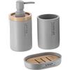 Tendance - Set Dispenser di Sapone, Bicchiere e portasapone in poliresina - Grigio Chiaro/bambù - Bagno - Accessorio da Bagno Indipendente