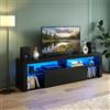GOKHOMX Mobile TV nero 140 cm lunghezza con striscia luminosa, mobile TV moderno con ripiani in vetro e cassetto, mobile TV basso con spazio per soggiorno, camera da letto e gioco (140 x 35 x 50 cm)