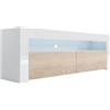 MB Muebles Bonitos, Credenza e Mobile TV Stile Moderno Aker, (Mobile TV lucido, Bianco e Sonoma)