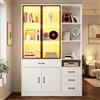 Witimisy Armadio alto con vetrina in vetro e LED, libreria con 13 scomparti | 120 x 35 x 200 cm, armadio portaoggetti, adatto per sala da pranzo e soggiorno, bianco