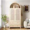 luckdect Armadio in rattan a 2 ante con 2 cassetti, armadio e ripiani aperti, 2 ripiani regolabili, 3 gancetti, libreria armadio armadio armadio in stile bohemien, armadietto semi-circolare