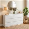 ZECIIYE Cassettiera con 6 cassetti, profondità 30 cm, larghezza 120 cm, altezza 75 cm, credenza moderna, in legno bianco, per soggiorno, camera da letto, cameretta dei ragazzi, corridoio