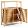 LIFEZEAL Mobiletto Bagno Salvaspazio, Mobile da Bagno in Bambù, 64x27,5x80cm, Armadietto multiuso con Ripiani Regolabili e 2 Ante a Lamelle, Credenza Dipensa per Cucina e Soggiotno, Naturale
