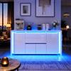 HOOGDLJ Credenza Cucina Moderna con Luci LED, Mobile Cucina Bianco Lucido con 4 Ante e 2 Cassetti, Madia Soggiorno Moderna per Sala da Pranzo, Cucina, Ingresso e Salotto, Mobile Salvaspazio, 160 x 35 x 75 cm