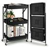 Todeco Carrello Mobile 3 Livelli Pieghevole Nero 46x29x78cm | Struttura acciaio servizio leggero, plegado piano ahorro espacio, organizzatore frutta cosmetici, mobile ausiliario