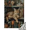 JQXZKNPHRT Gatto Biblioteca Puzzle 1000 Pezzi Puzzle per Adulti Libreria Rilassante Carta Puzzle per Famiglia Casa 70x50cm/1000pcs