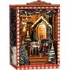 Longzhuo Kit Book Nook di Natale, Casa delle Bambole in Legno in Miniatura da Montare da Soli, Mini Mensola Angolare e Luce LED, Decorazione Regalo Modello Creativo per Adulti (Mini Padiglione di