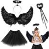 TZQFROCE Costume da angelo per bambini, nero, ali d'angelo, per Halloween, carnevale, cosplay, feste