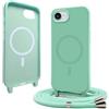 Bigcousin Magnetica Cover con Cordino per iPhone 17e (2026) / iPhone 16e,[Compatibile con MagSafe], Cover in Silicone, Regolabile Cordino da Collo Nylon Catena Collana Tracolla,Verde menta