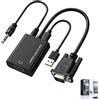 Ihteyuo Adattatore VGA a HDMI, convertitore VGA HDMI con audio 1080P, convertitore maschio a femmina con USB e jack da 3,5 mm, cavo unidirezionale per PC Laptop Monitor a TV HD