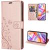 betterfon Custodia a portafoglio compatibile con ZTE Blade V70 Vita, in pelle PU di alta qualità, con motivo floreale, oro rosa