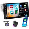 Hikity Autoradio 1 Din 7 Wireless CarPlay Android Auto Bluetooth | Mirror Link, SWC, Radio FM, USB, TF, AUX, Telecamera, MIC
