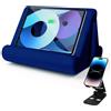 Sttargxing Supporto per tablet multi-angolo con cuscino morbido e tasca a rete, supporto universale per telefono e pad per ginocchia, divano e letto, blu navy
