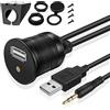 TNP Products TNP Cavo USB AUX a incasso - Audio jack per auto, Adattatore pannello per cruscotto USB 3,5 mm AUX 1/8 (3,2mm), Cavo di prolunga, Connettore carica presa spina porta accendisigari (1,8 M / 6 Piedi)