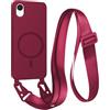 FMPCUON FNPCUON Cover Magnetica con Cordino per iPhone XR Compatibile con MagSafe,Ricarica Wireless, Placcatura Disegno Custodia con Collana Laccio Tracolla Regolabile Case.Rosso