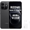 XIAOMI Redmi Note 17 Pro 5G,Smartphone 8G+512GB,6.83 1.5K AMOLED display,120Hz,8340mAh Silicon-Carbon Battery,50MP Main Camera,67W HyperCharge,Nero,Con caricatore da 67 W