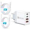 ROCKETEK Caricatore USB C Plug Fast Charge, Caricatore Multi USB 4 in 1 da 40W con doppia porta PD20W USBC + doppia porta QC per iPhone 17 16 15 14 13 12 Pro Max Plus, iPad, Samsung, incluso 2 cavi di ricarica