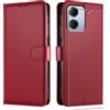 JUNETOP Cover per Xiaomi Redmi 15A 5G con Vetro Temperato, Rosso | Custodia a Libro in Pelle Sintetica