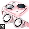 Zeponny Proteggi Obiettivo Fotocamera Compatibile con iPhone 12/12 Mini, Protezione per Fotocamera in Vetro Temperato Diamond, Anelli Metallici Singoli, Accessori per Telefono (Rosa)
