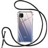 Vauki Cover con Cordino per Xiaomi Redmi 9C /Redmi 9C NFC,Custodia con Laccio Collana Tracolla Trasparente Silicone TPU+PC Bumper Back Antigraffio Proteggere Case Corda per Redmi 9C,Nero