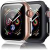 Tobfit [2 Pezzi] Tobfit Cover per Apple Watch Series 9/8/7 45mm, Custodia Rigida con Vetro Temperato e Pellicola Protettiva (45mm for Series 9/8/7, Nero+Trasparente)