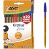 BIC Original Crystal Fine Penne a Punta Sottile (0,8 mm) con Corpo Arancione Traslucido - Colori Assortiti, Confezione da 20