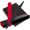 rOtring 600 penne e portamine multicolore 3 in 1 | Fusto nero | Penna a sfera (inchiostro nero e rosso) + matita da 0,5 mm | Confezione regalo + quaderno a spirale A5 + sacchetto di velluto