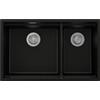 PRIMAGRAN Lavello sottotop al Mobile 80cm + Kit di scarico, 76x47cm | Set: Kit di scarico + Lavandino in Granito a 2 vasche - Prague Duo Level, Nero Metallico