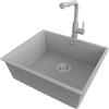 PRIMAGRAN Lavandino sottotop al Mobile 60cm + Rubinetto, 56x47cm | Set: Rubinetto BW3010 + Kit di scarico + Lavello in Granito a 1 Vasca - London, Grigio