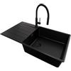 PRIMAGRAN Lavandino da Cucina al Mobile 60cm + Rubinetto, 90x50cm | Set: Rubinetto BW6030 + Kit di scarico + Lavello in Granito a 1 Vasca - Copenhagen Top, Tutto Nero