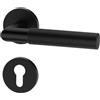 ERGO line La maniglia BAUHAUS, Nero, per Porte Interne in Acciaio Inox, per porte con serratura con un cilindro di chiusura, maniglia rotonda, Rosetta Rotonda, guarnizione per porte, maniglia