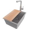 PRIMAGRAN Lavandino sottotop al Mobile 40cm + Rubinetto, 36x47cm | Set: Rubinetto BW3010 + Kit di scarico + Tagliere + Lavello in Granito a 1 Vasca - London, Tutto Grigio
