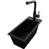 PRIMAGRAN Lavandino da Cucina al Mobile 25cm + Rubinetto, 23x50cm | Set: Rubinetto BW3010 + Kit di scarico + Lavello in Granito a 1 Vasca - Riga, Tutto Nero